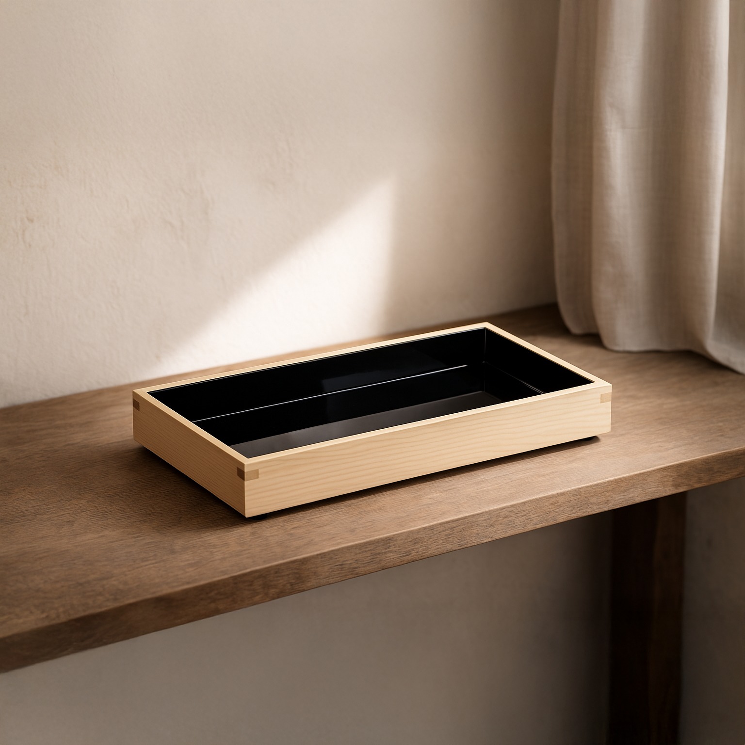 Hinoki Birch Lacquered Tray – Black Interior - Image 3
