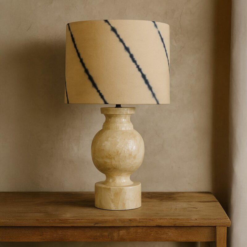 “Beige Ripple” Table Lamp with Mother-of-Pearl Base