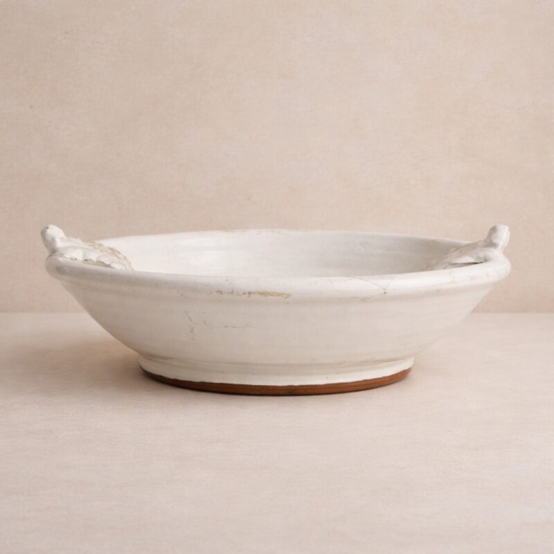 Leaf Handle Ceramic Bowl — Transient White