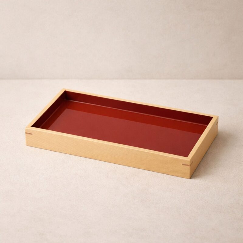 Hinoki Birch Lacquered Tray – Vermilion Interior