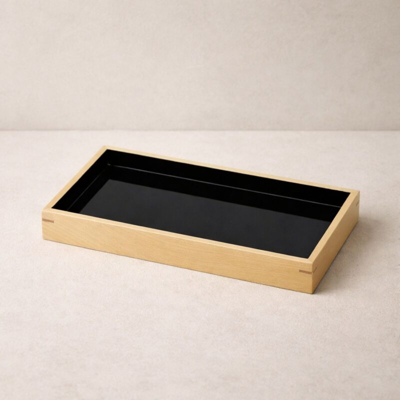 Hinoki Birch Lacquered Tray – Black Interior