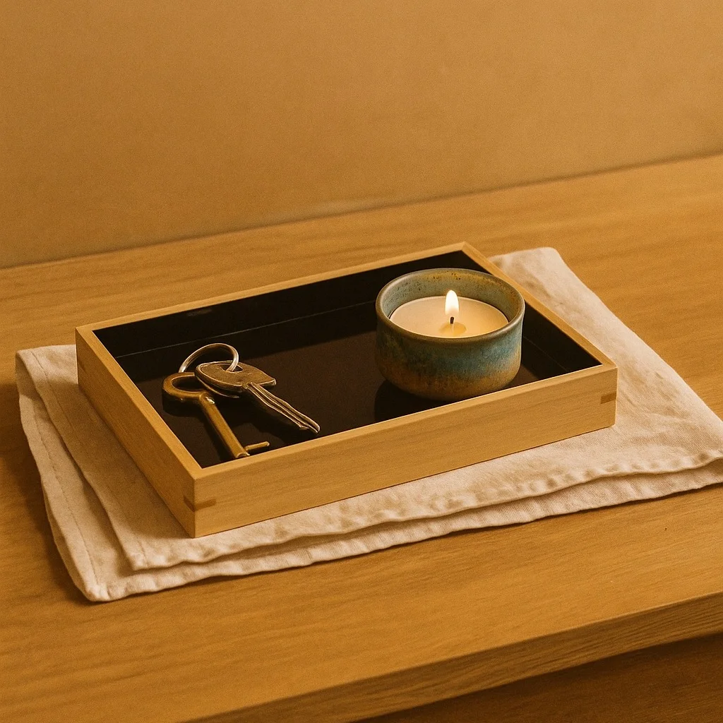 Hinoki Birch Lacquered Tray – Black Interior - Image 2