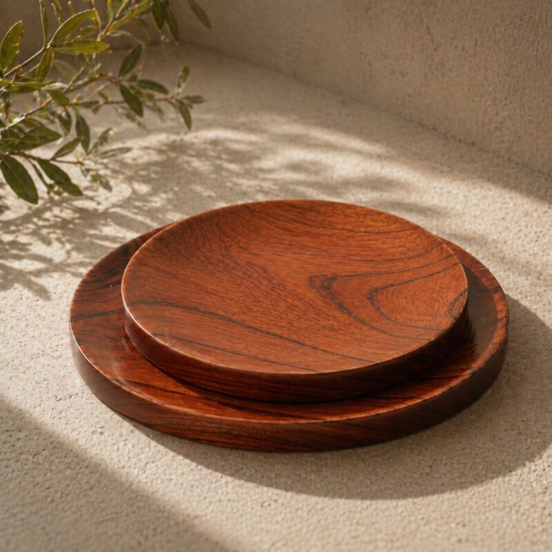 Japanese Zelkova Wood Plates Set of 2 – Handcrafted Artisan Wooden Serving Plates, Odawara Design Award Winner