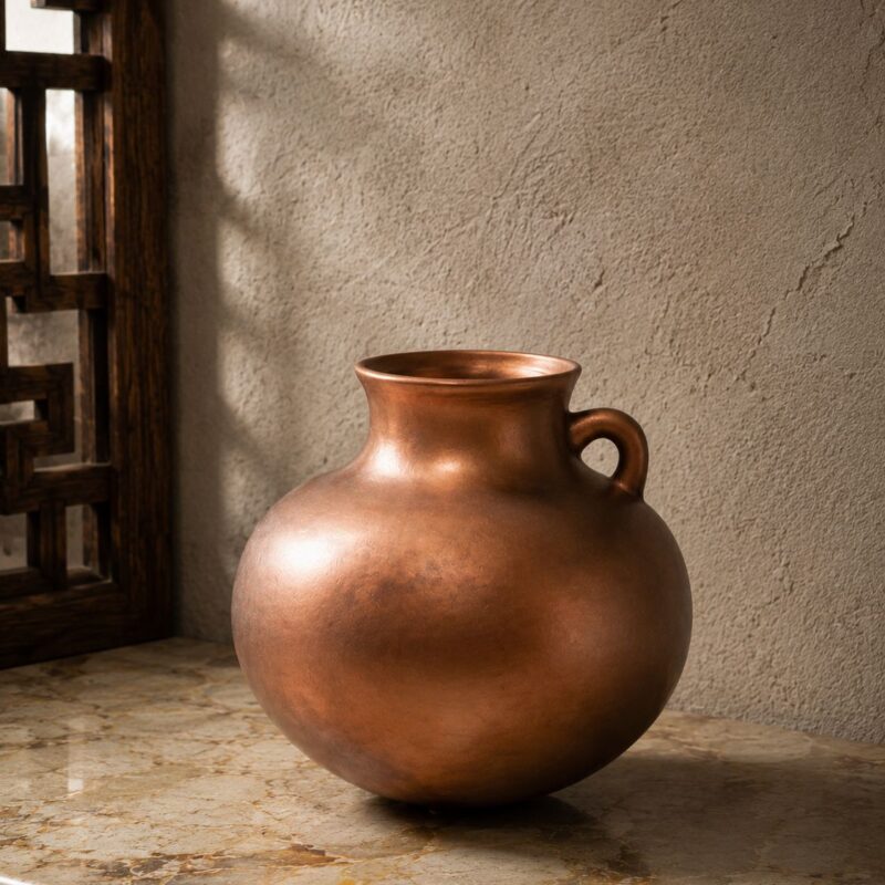 Tuscan Copper Vessel - Handcrafted Decorative Vessel with Handle, Mediterranean Style Accent Décor