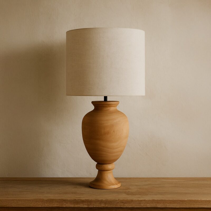 Acacia Vessel Lamp with Linen Shade