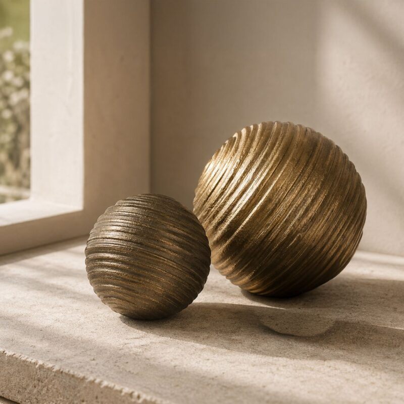 Decorative Ceramic Sphere Set – Brushed Soft Gold & Antique Brass Accent Balls (10cm & 12cm), Modern Luxe Home Décor