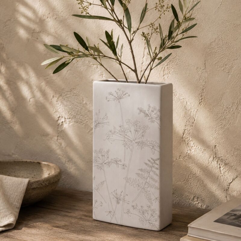 Botanical Whisper Slim Ceramic Vase