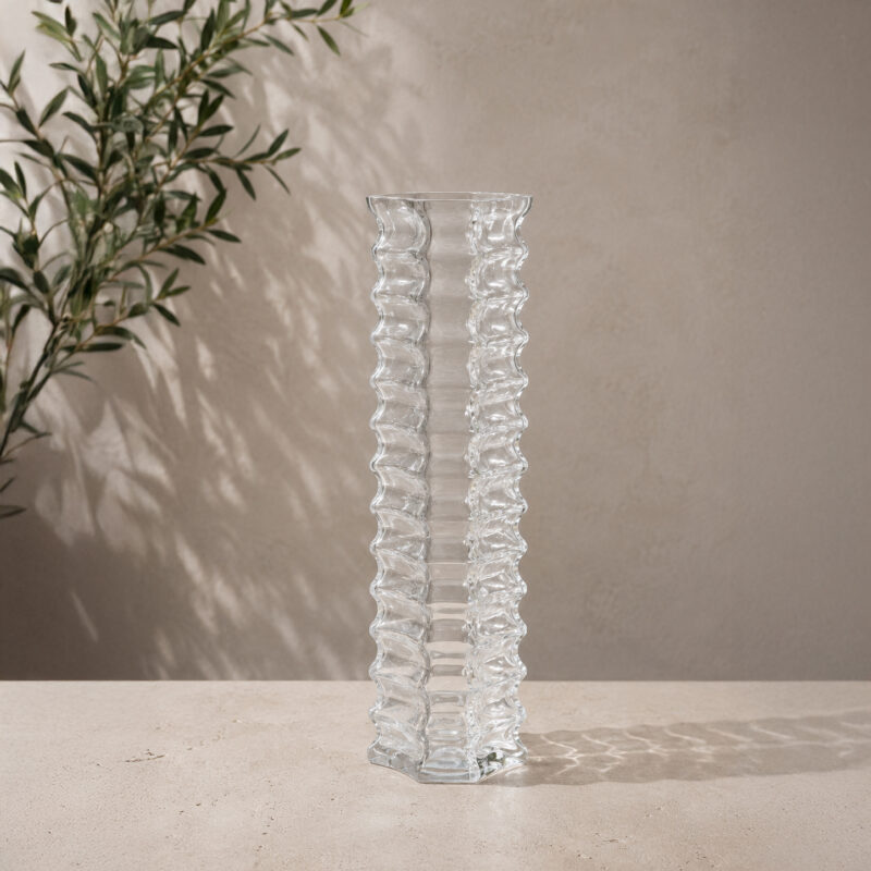 Ribbed Glass Column Vase — Clear Form
