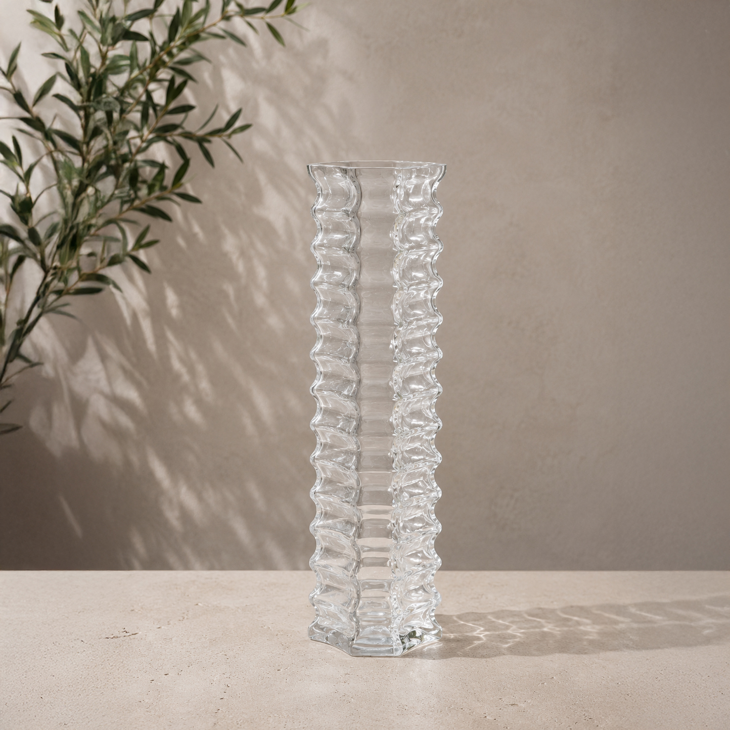 Ribbed Glass Column Vase — Clear Form