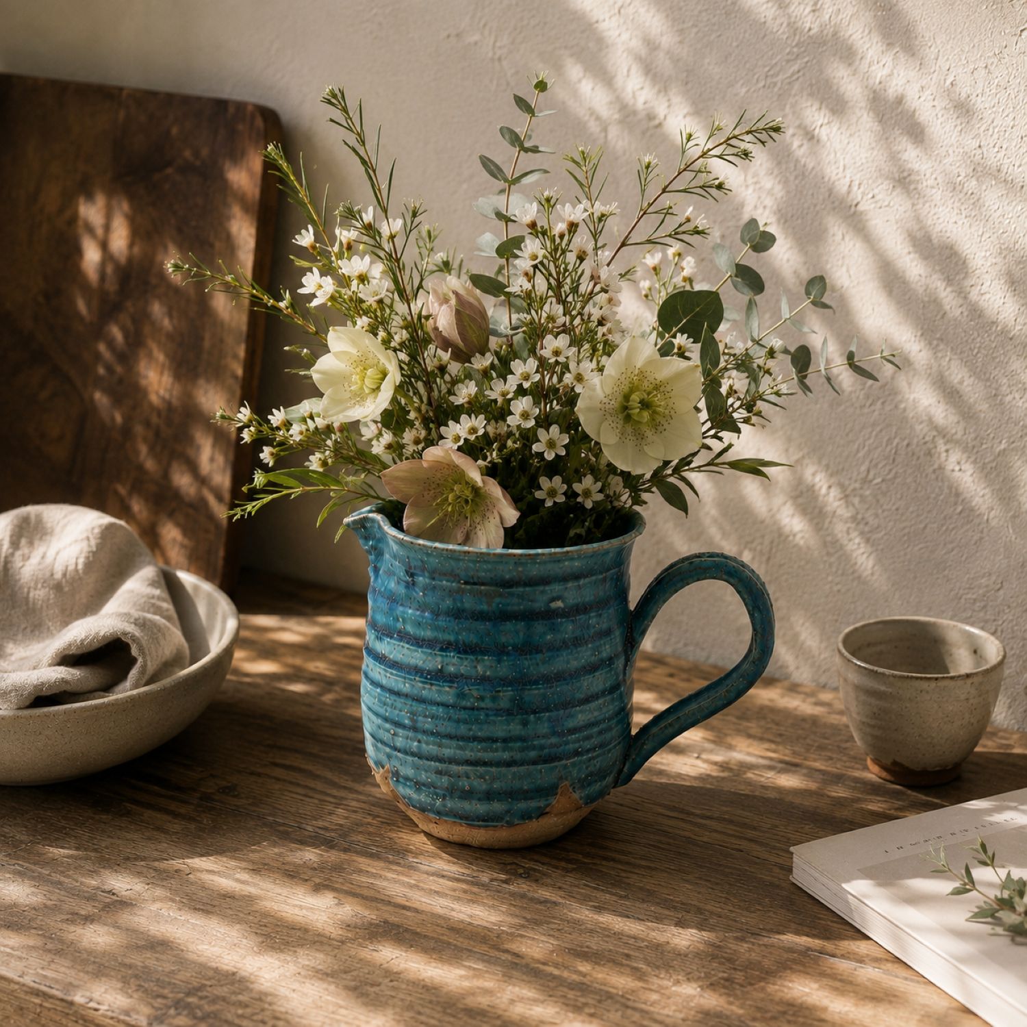 Hechimon Shigaraki Blue Ceramic Pitcher - Image 2