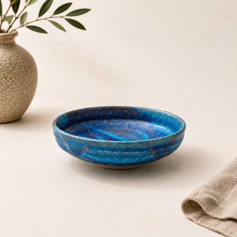 Japanese Ocean Blue Glaze Serving Bowl – 14 cm