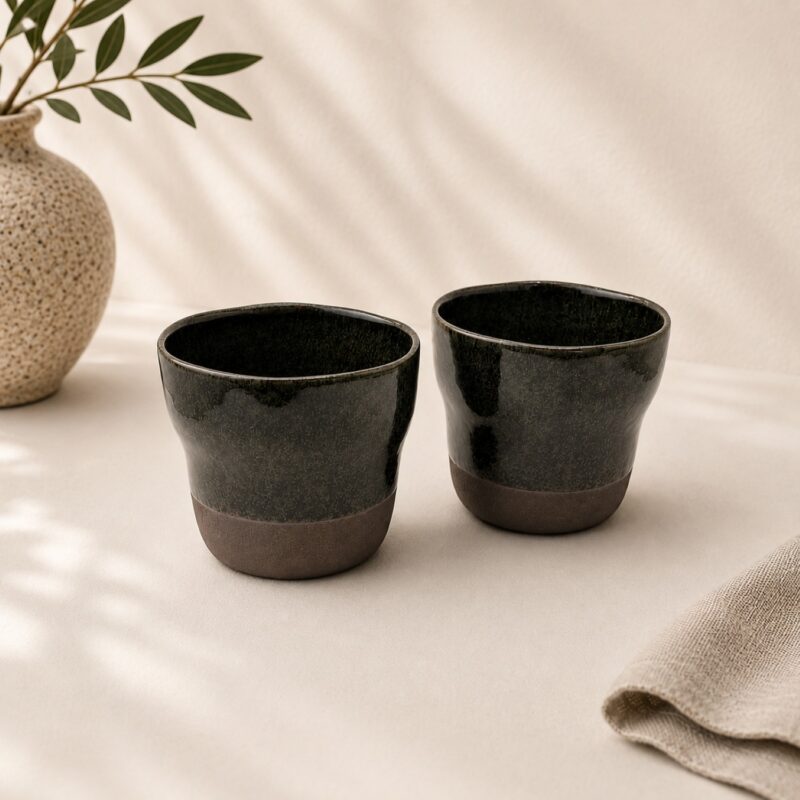 Japanese Charcoal Glaze Ceramic Tumblers – Set of Two