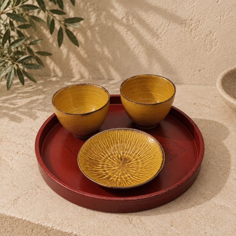 Kogane Tea for Two – Japanese Ceramic Cup & Dish Set with 21cm Tray