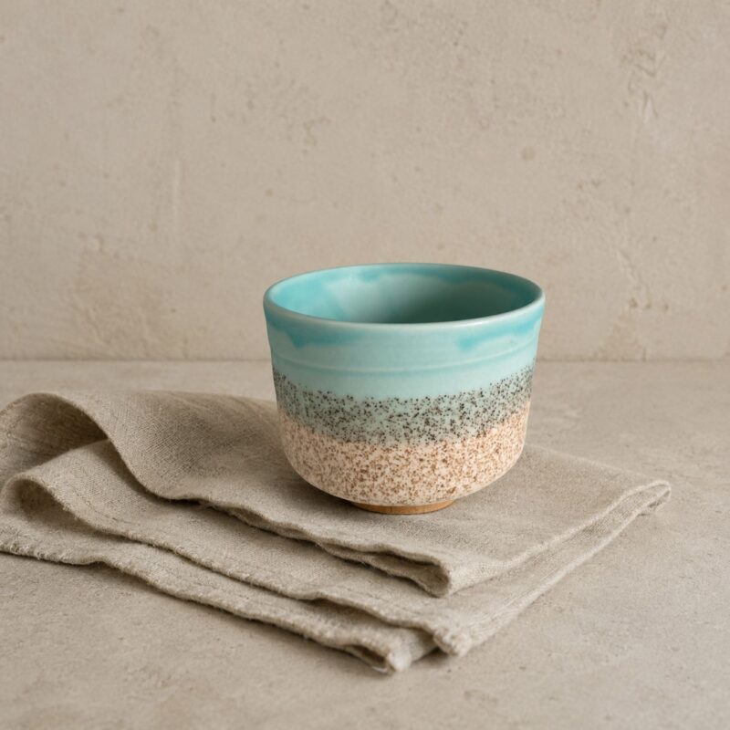 Yuu Haruka Japanese Matcha Bowl & Linen Cloth Set – Aqua Mist