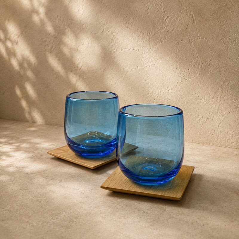 RYUSEI Azure Ryukyu Glass & Yamasakura Coaster Set