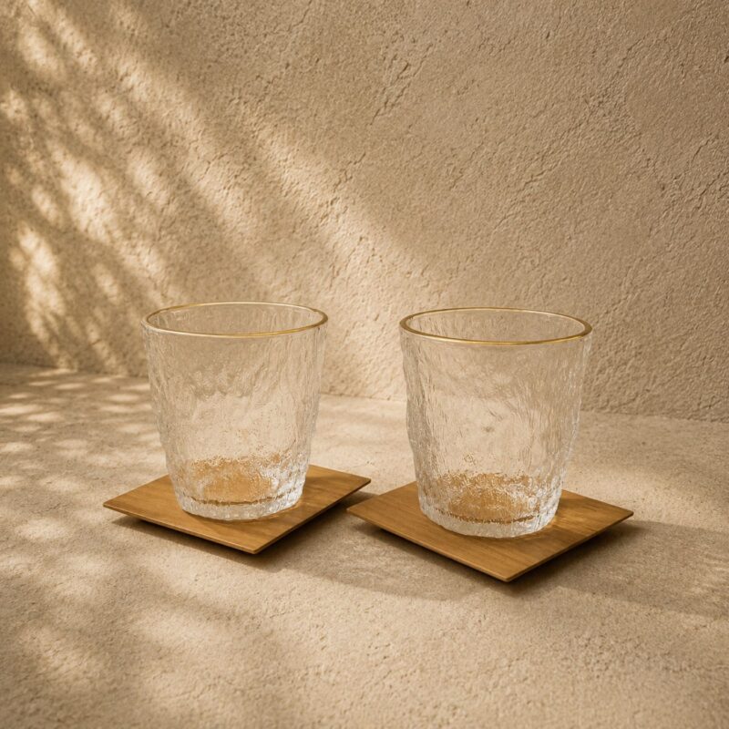 The Ice Glass & Cherry Wood Coaster Duo