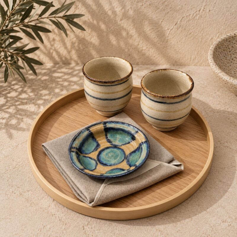 Okinawa Island Tea Set – Ryukyu Ceramics, Wappa Tray & Japanese Linen