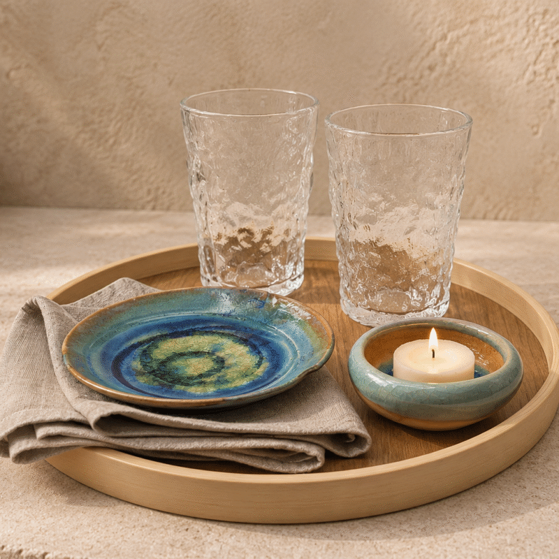 Mizunagi Japanese Glass & Ceramic Serving Set for Two