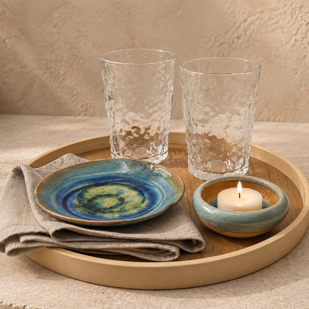 Mizunagi Japanese Glass & Ceramic Serving Set for Two